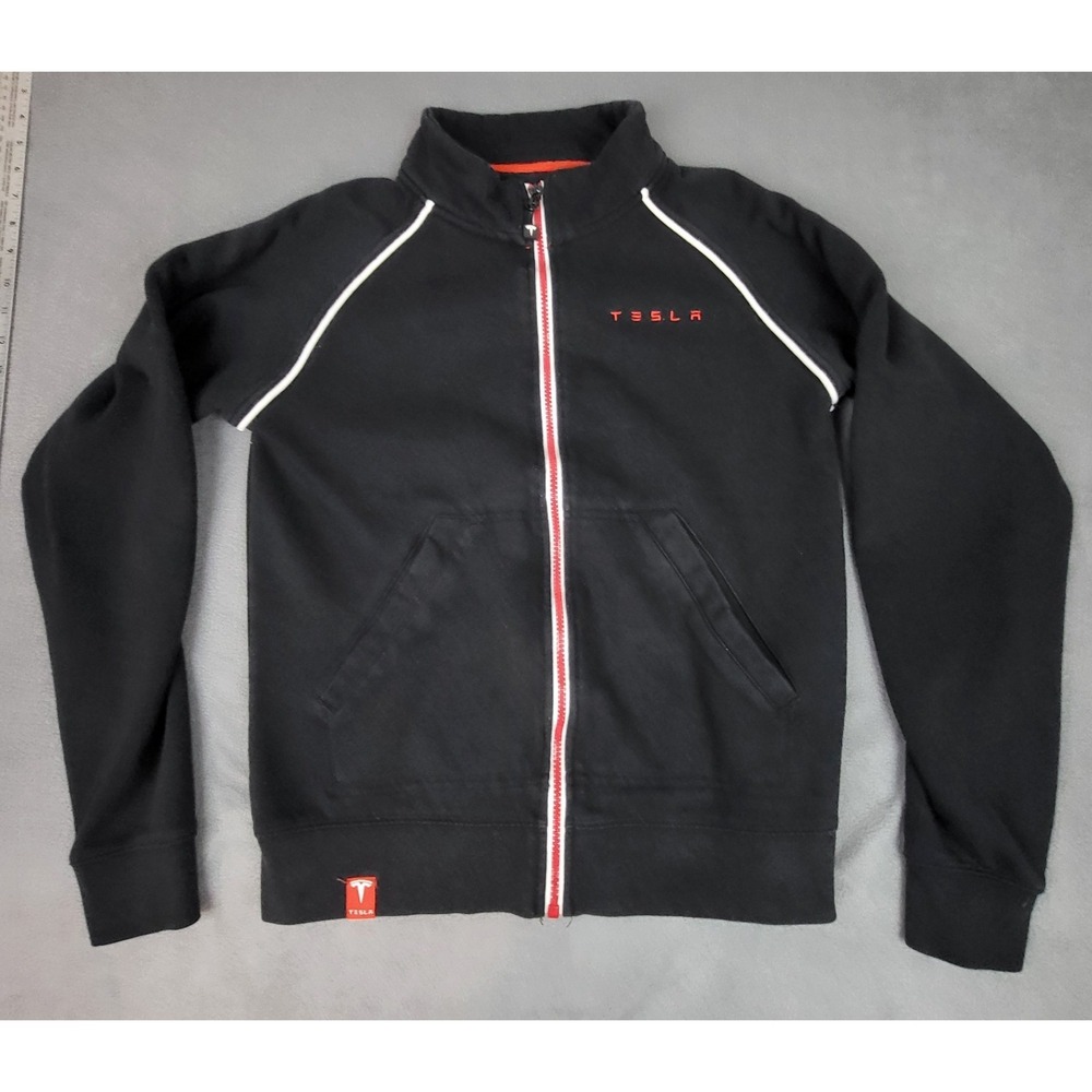 Tesla Motors Full Zip Driving Jacket Black Red Stretch Logo Small XS Lightweight